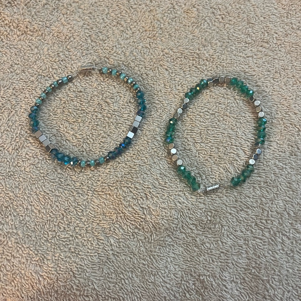 Beaded Bracelets One Is Green and One is Blue